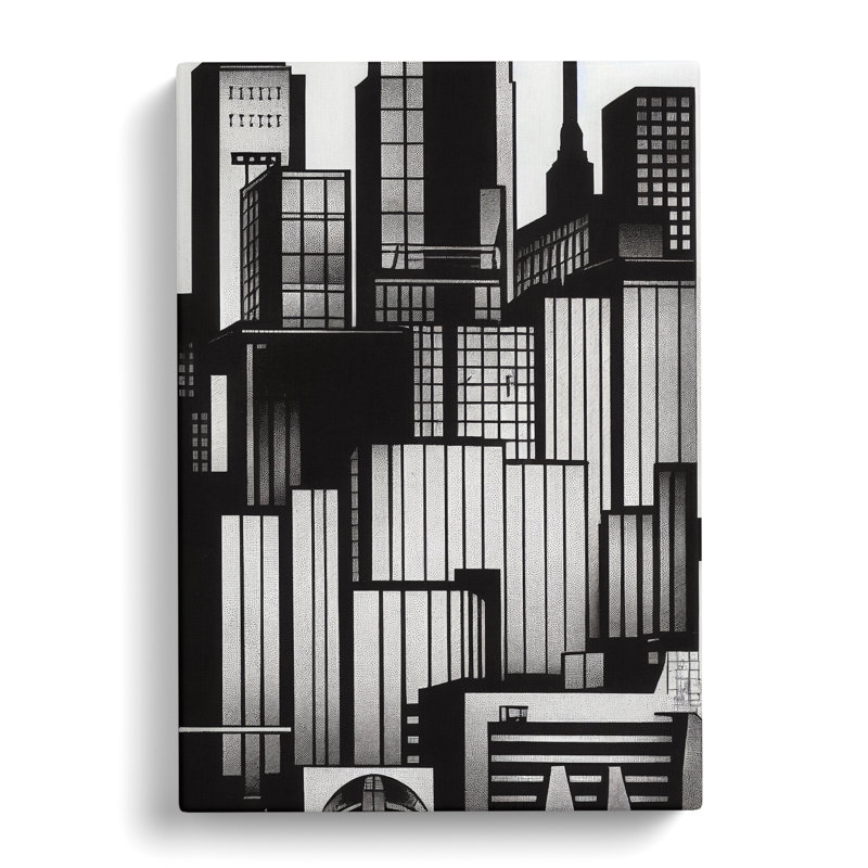 Monochrome City Skyline - Wrapped Canvas Print, 76cm H x 50cm W x 3cm D, Wrapped Canvas