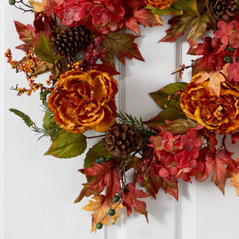 Fall Ranunculus Hydrangea and Berries Autumn Wreath
