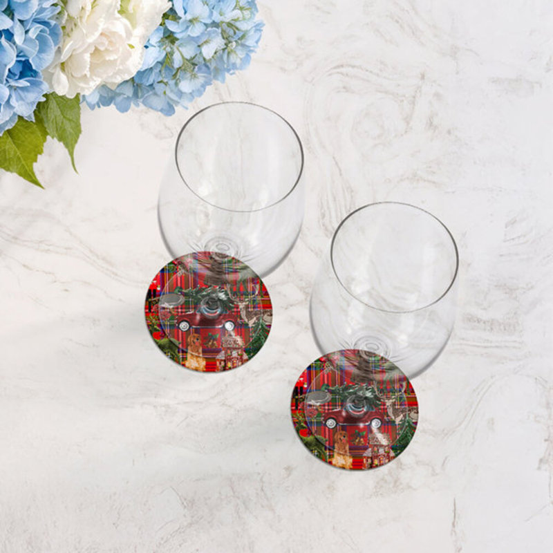 Sous-verres ronds en cuir végétalien Ultimate Christmas, Plaid