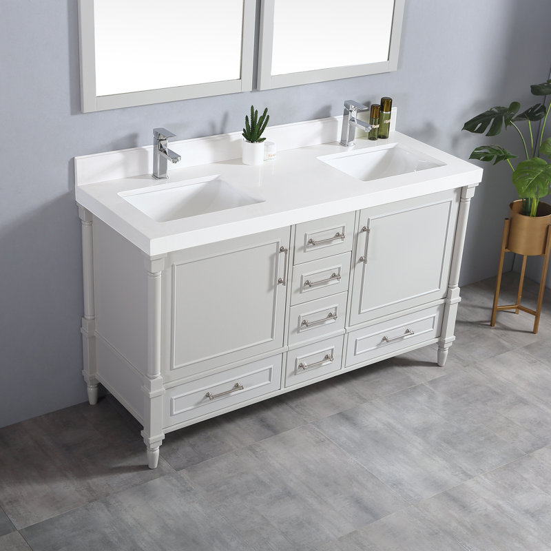 Ensemble de meuble-lavabo double 60 po Flavell, Blanc, bordure droite, Gris Coventry