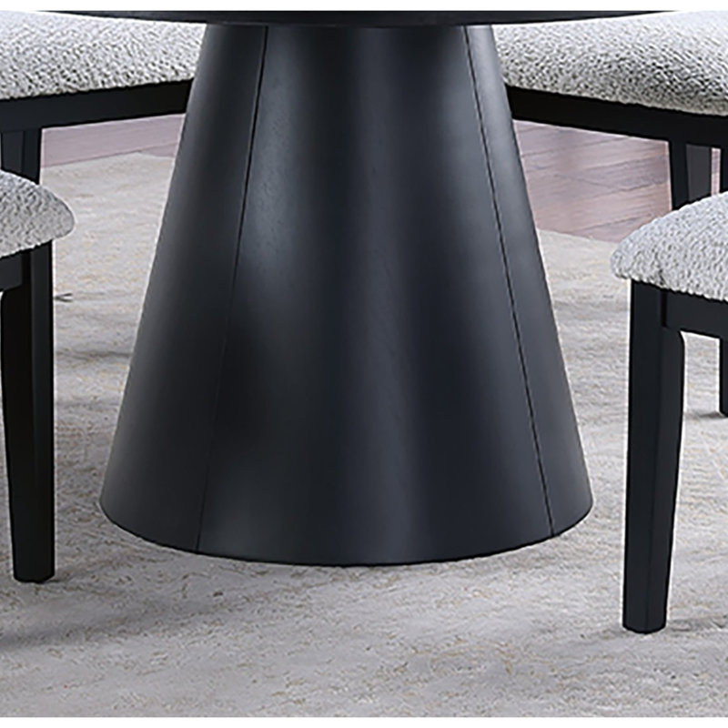 Table de salle à manger et 4 chaises d'appoint en tissu à finition blanche et table ronde noire avec ensemble de salle à manger 5 pièces