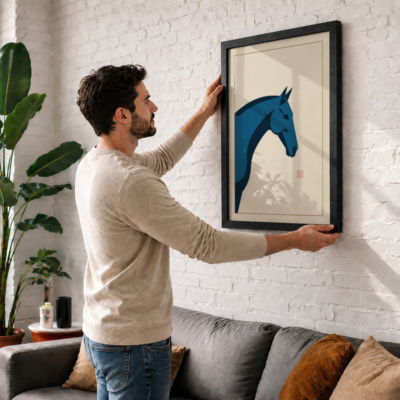 Horse In Contemplation Japandi - Print, Black, A3 - 42.0 x 29.7 cm