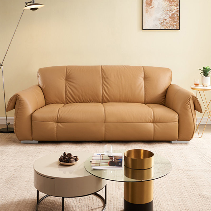 Orange Genuine Leather Standard Sofa cushion Loveseat, Orange