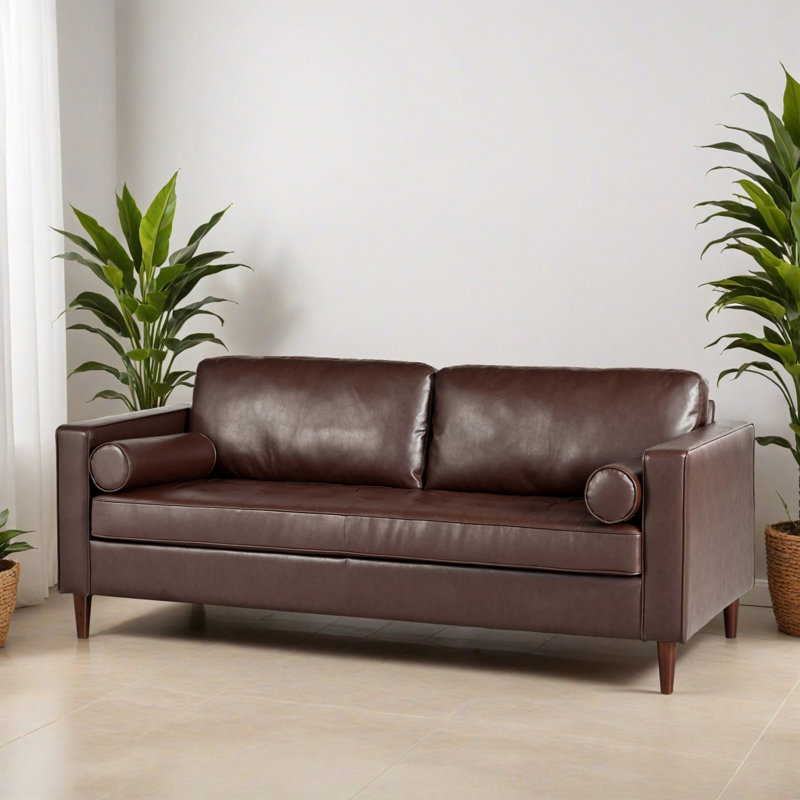 82.26" Upholstered Square Arm Sofa For Living Room, Dark Brown