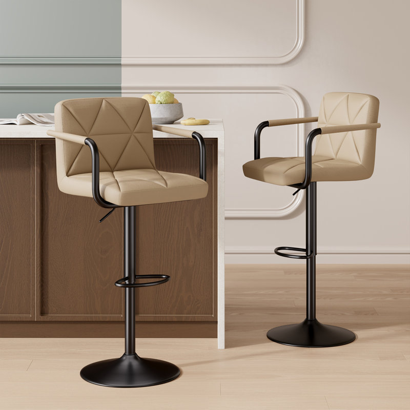 Modern Adjustable Swivel Bar Stool With Metal Footrest – Pu Leather Counter Chair, 360° Rotation, Height Adjustable Kitchen & Home Bar Seating
