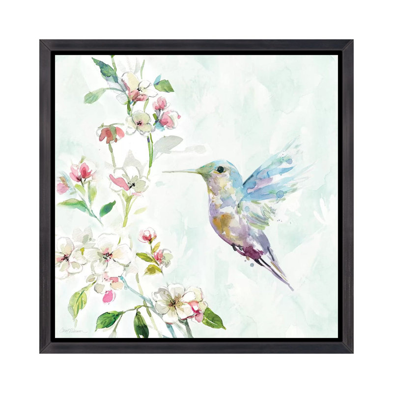 Hummingbird II par Carol Robinson - reproduction d'art, H 37 po x l 37 po x P 1,5 po, Toile avec cadre noir patiné