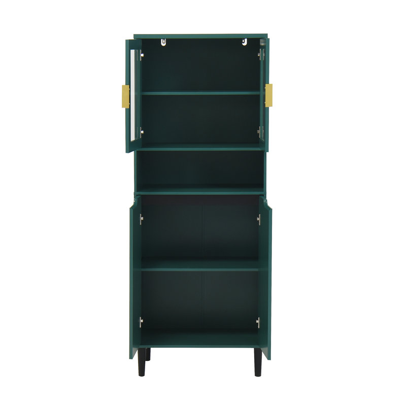 Tall Storage Show Cabinet with 2 Glass Display Door & 2 Doors, Green