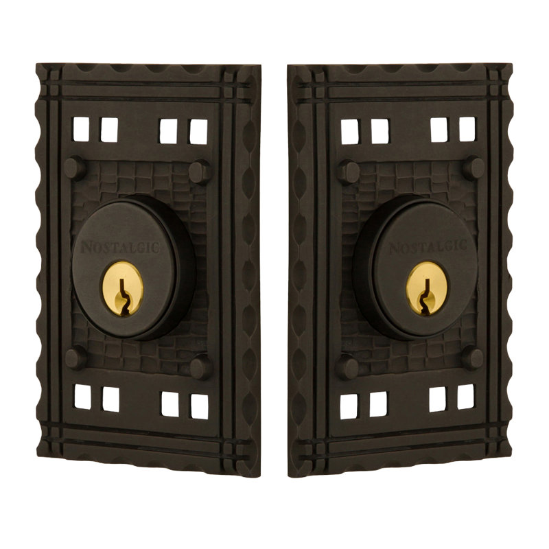 Nostalgic Warehouse Craftsman Plate Double Cylinder Deadbolt, Oil Rubbed Bronze, 2.75, Keyed Alike	