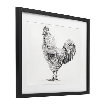 Coq au fusain, reproduction encadrée sous verre, design par Leah Noel Art