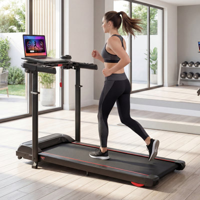 Homdox 3.5HP Treadmill With Adjustable Height & Foldable Desktop, Incline, 12 Programs, Heart Rate Monitor