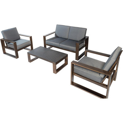 Ensemble de meubles de patio en aluminium 5 pièces avec 2 fauteuils et causeuse