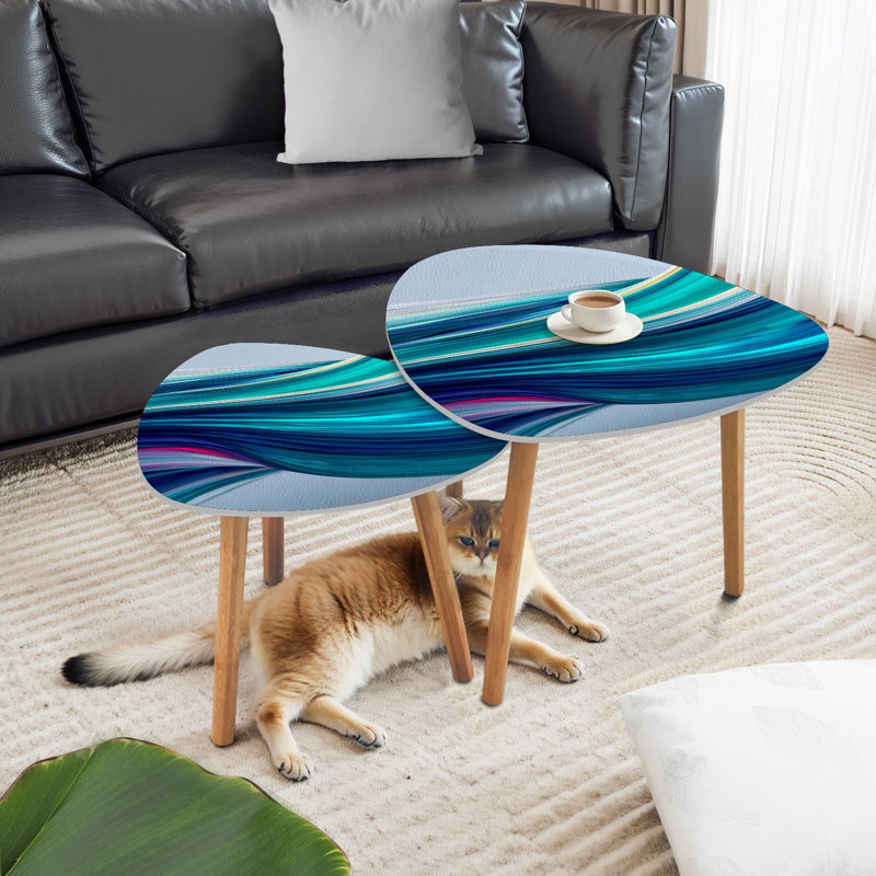 Ensemble de 2 tables basses gigognes Triangle, Turquoise