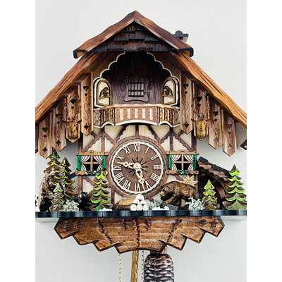  Cuckoo Clock – Hand-made Cottage with Bears – 17 inch Height Decorative Home Clock