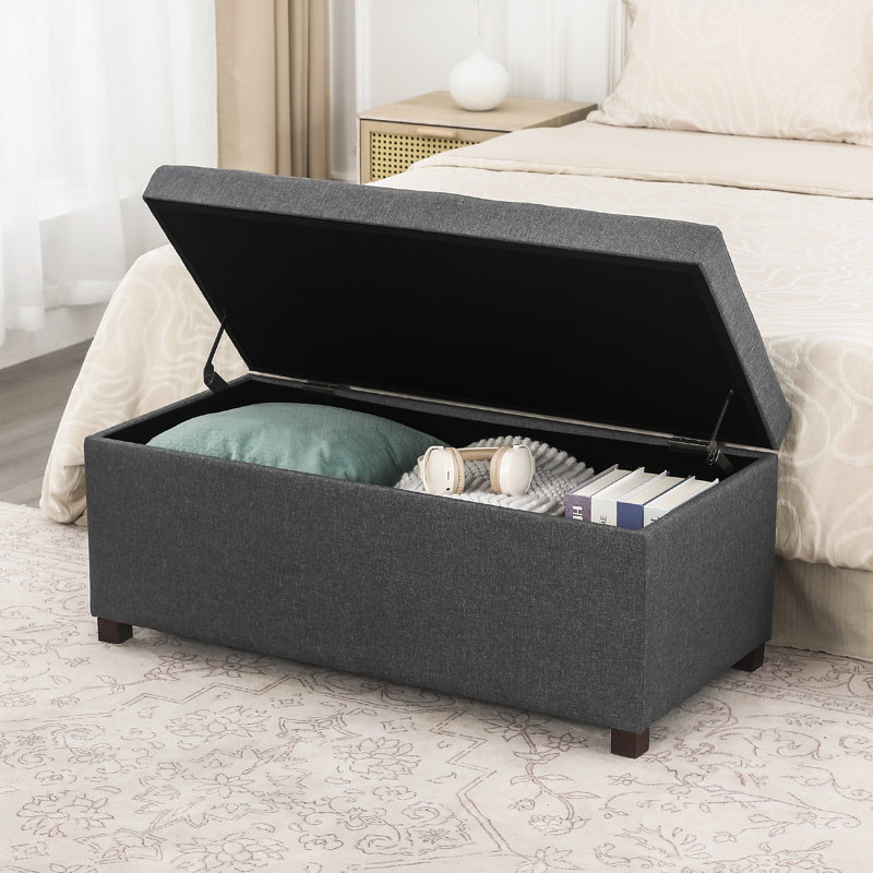 37-Inch Storage Ottoman Bench, Dark Gray