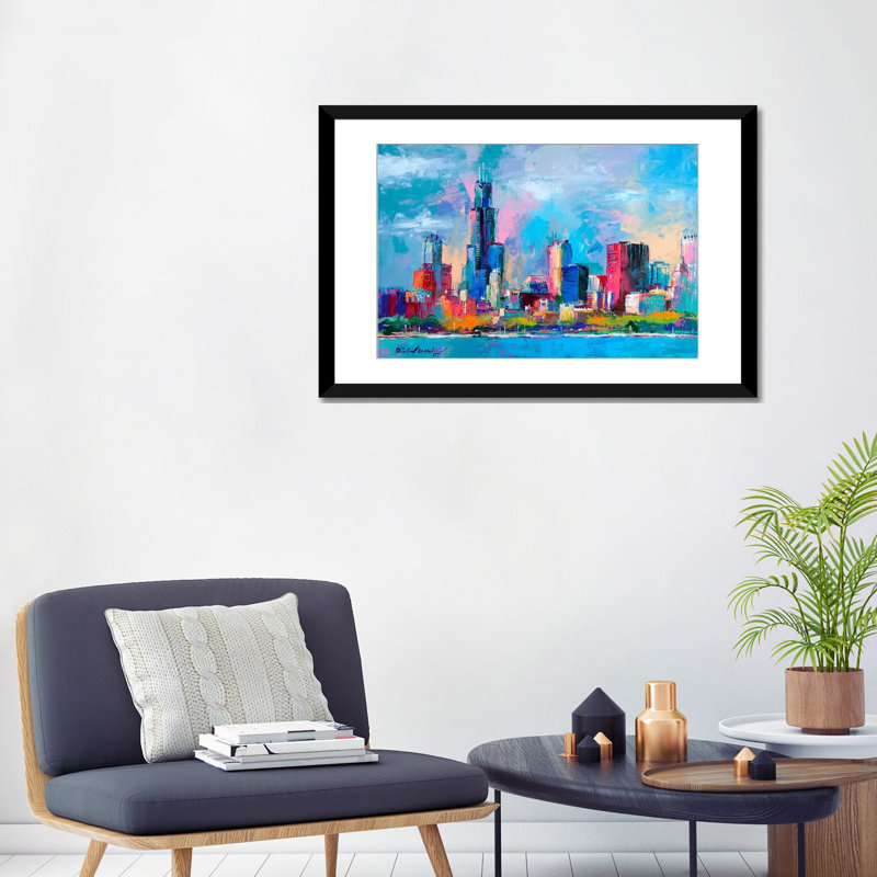 «Chicago 5» par Richard Wallich, reproduction d'art sur toile, H 16 po x l 24 po x P 1 po, Papier d'art encadré noir, Blanc