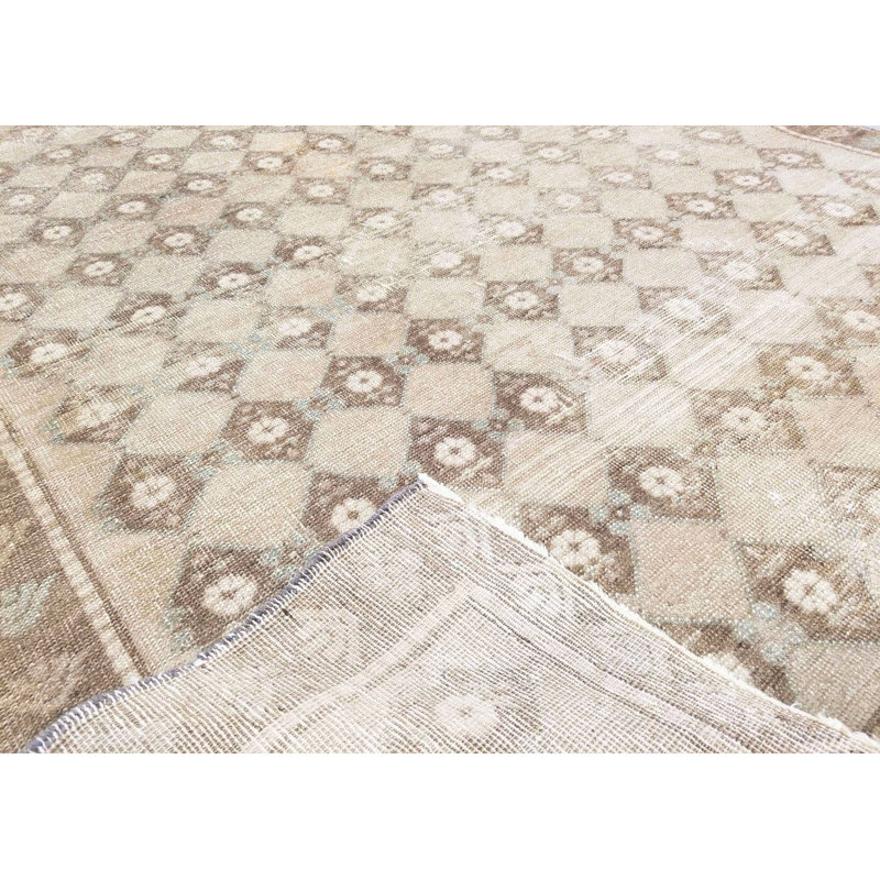 Tapis de couloir unique en laine noué à la main de style années 1960 de 4 pi 10 po x 10 pi 2 po brun / crème