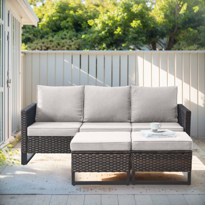 Naresa 3-Piece Outdoor Wicker Sofa Set  3-Seat Rattan Sofa & Ottomans Set