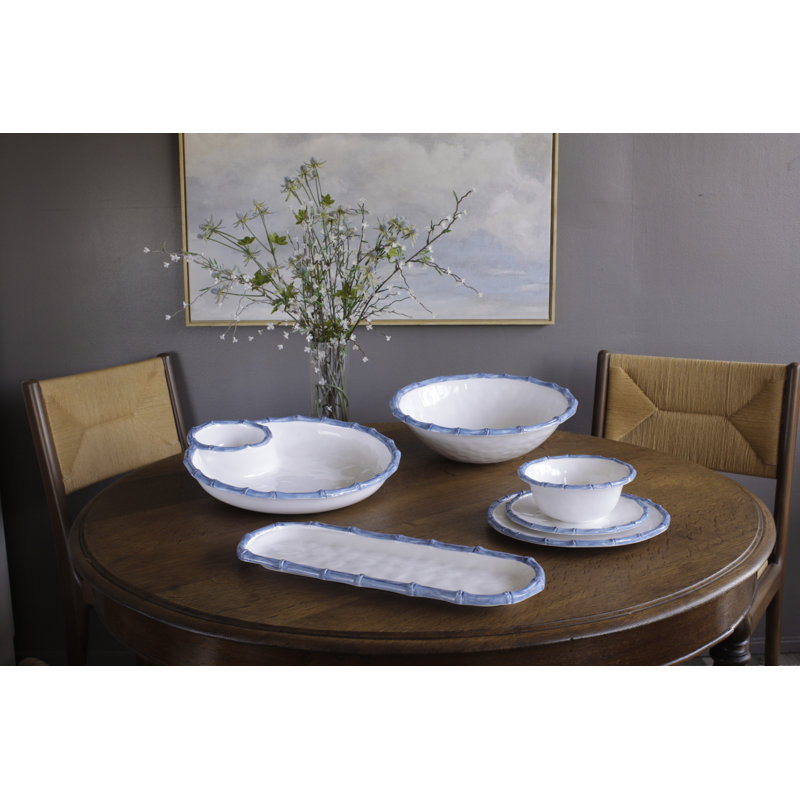 Assiette plate en bambou 11 po Vida (blanc et bleu)