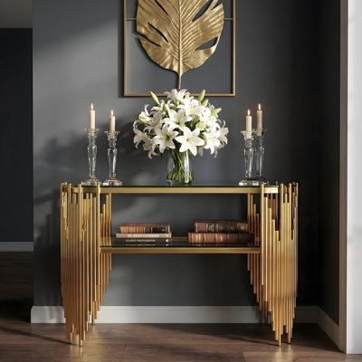 Console de luxe avec tablettes en verre trempé à 2 niveaux