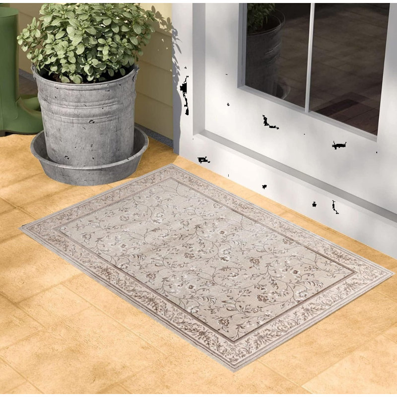 Floral Flatweave Area Rug, Rectangle 60 x 110 cm