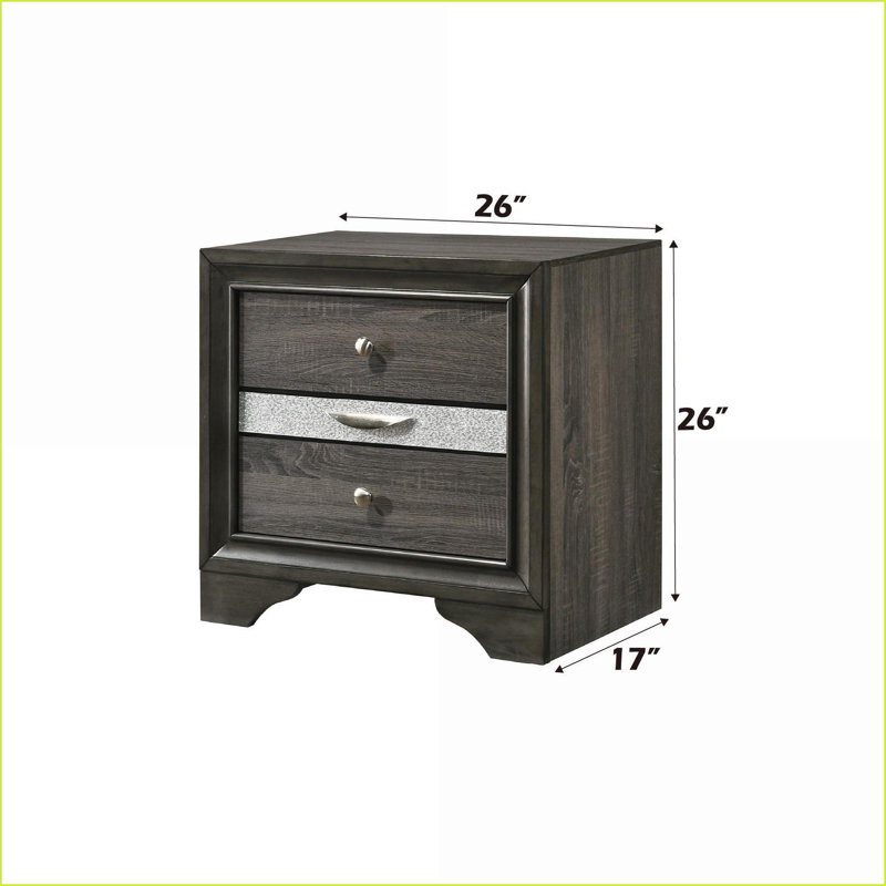 Naima Grey Modern Storage Nightstand with Jewellery Drawer, Grey