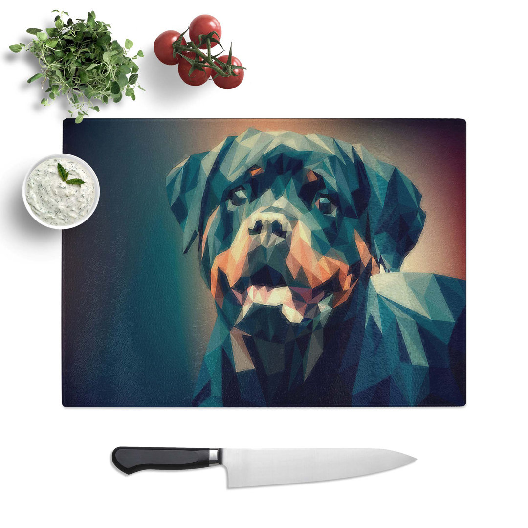 Glass Geometric Rottweiler Dog in Abstract Chopping Board