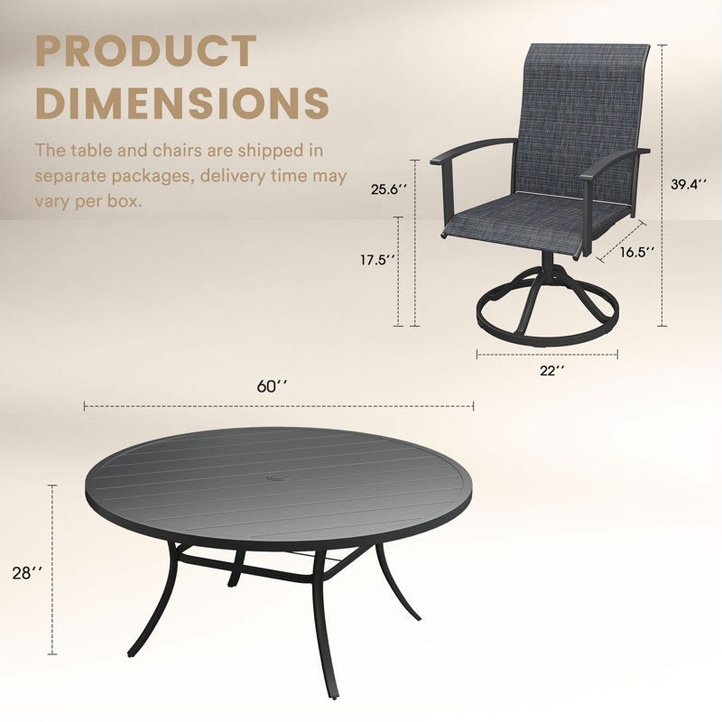 8-Person Patio Dining Set With Swivel Chairs, Black/Charcoal