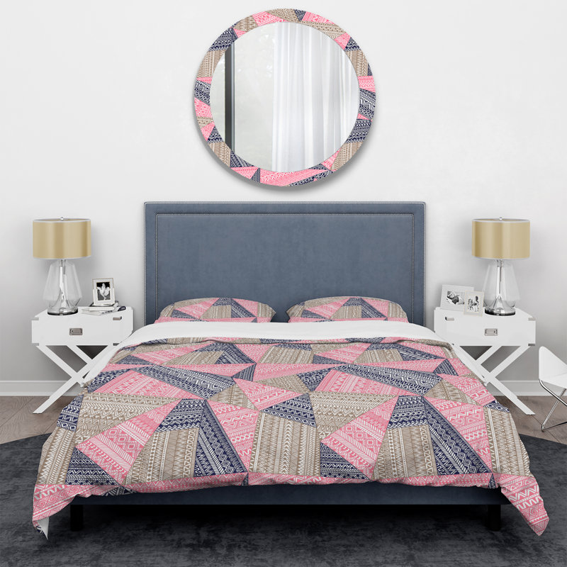 Ensemble de housse de couette à motif rose et bleu Patchwork, Housse de couette pour grand lit et 2 taies décor