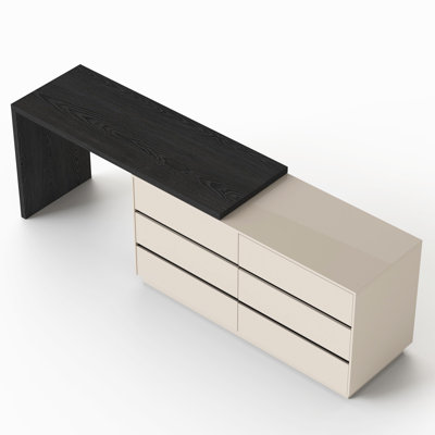 Bureau double caisson en L 114 po avec rangement à 6 tiroirs et bureau à deux tons 114 po
