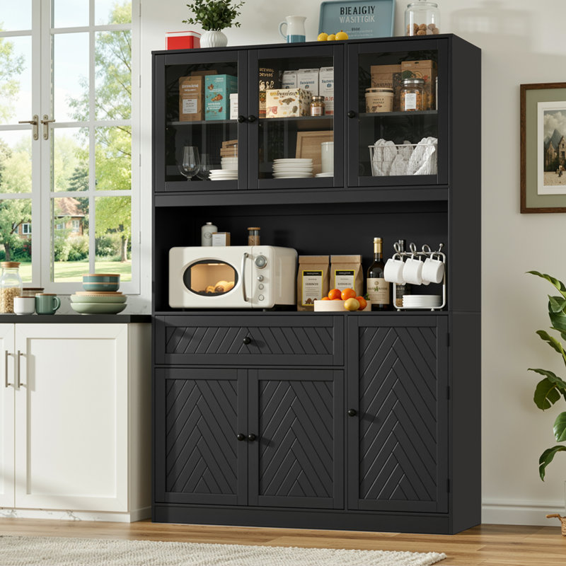 Kirklyn 72.2" H Manufactured Wood Pantry Cabinet, Black