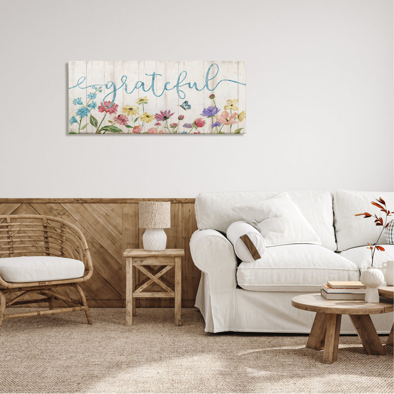 «Grateful Sentiment Spring Wildflower Garden» par Nan - impression, H 20 po x l 48 po x P 1,5 po, Toile tendue