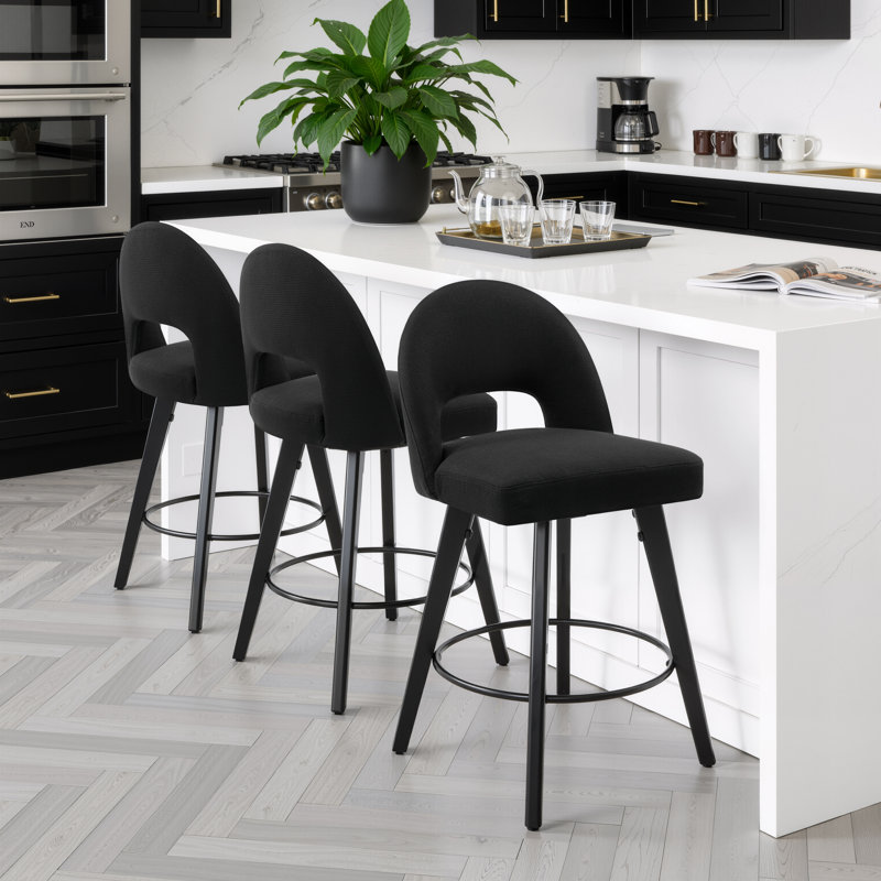 Tabouret de bar et de comptoir pivotant 26 po avec structure en bois massif, Noir
