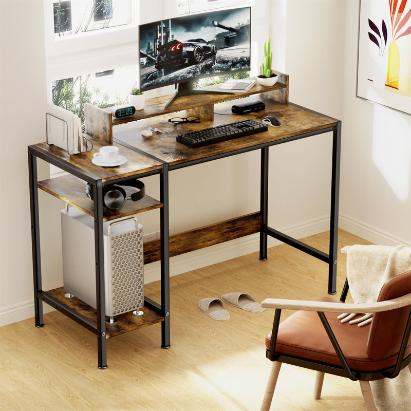 Metal Base Computer Desk, Rustic Brown