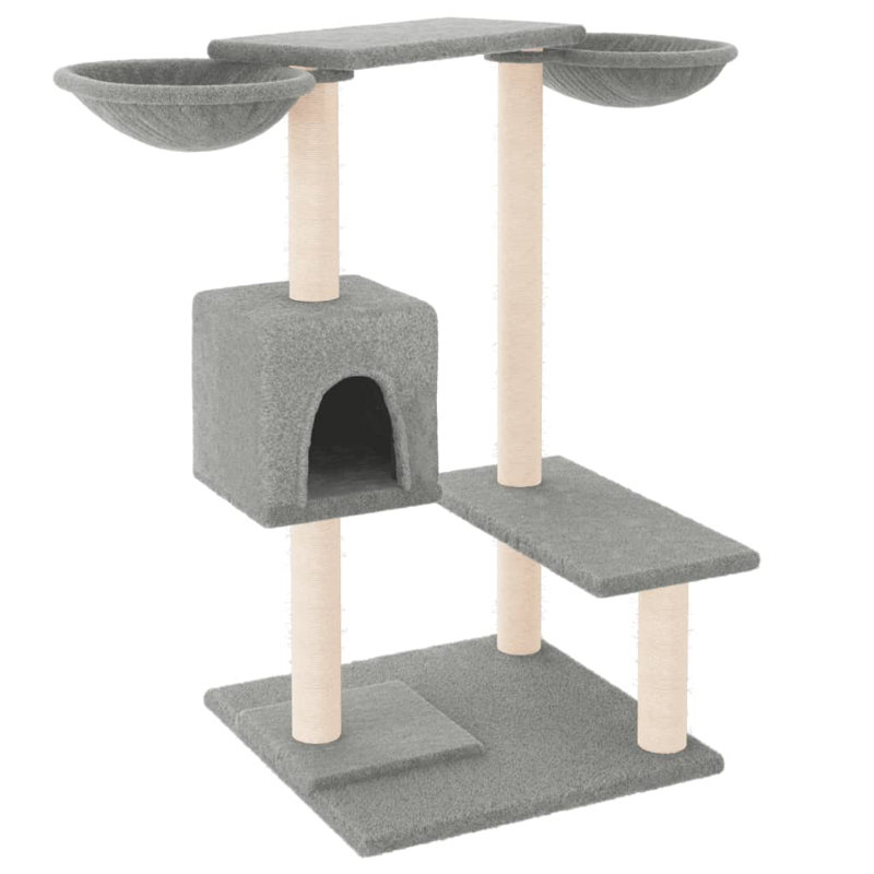 vidaXL Cat Tree Engineered wood, plush, sisal Medium Durable, Light Grey