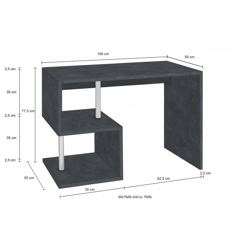 Hoehne Desk, 77.5cm H x 100cm W x 50cm D, Black