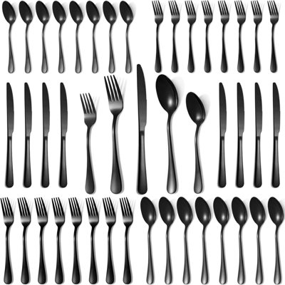 40 Pcs Black Silverware Set For 8, Food Grade Stainless Steel Flatware Set Include Fork/Knife/Spoon, Mirror Polished Eating Utensils Sets, Durable Sil -  Winston Porter, B88777CB18A644BEB8AAEE496304CA1B