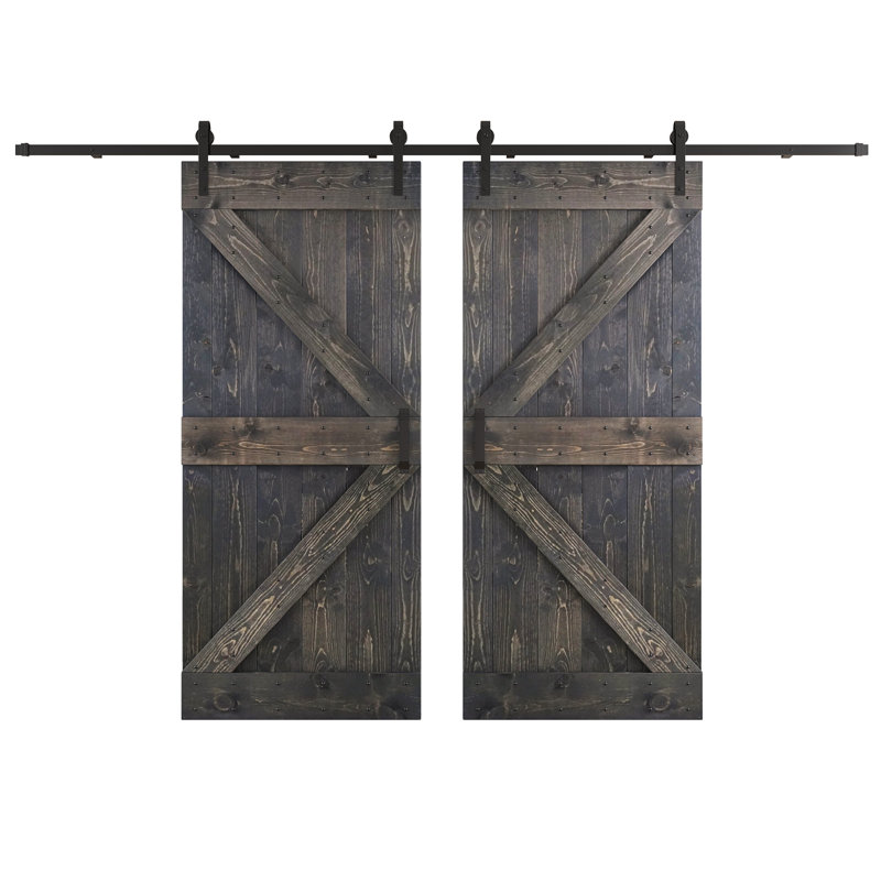 Porte de grange coulissante double K Series, Gris carbone, 76 po x 84 po