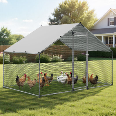 Grand poulailler en métal, 9,8 x 6,6 x 6,6 pi, poulailler avec couvercle imperméable, enclos de poulailler à toit en spirale avec verrou, enclos extérieur pour poules et cages