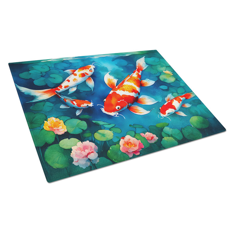 Koi Fish Glass Cutting Board Large