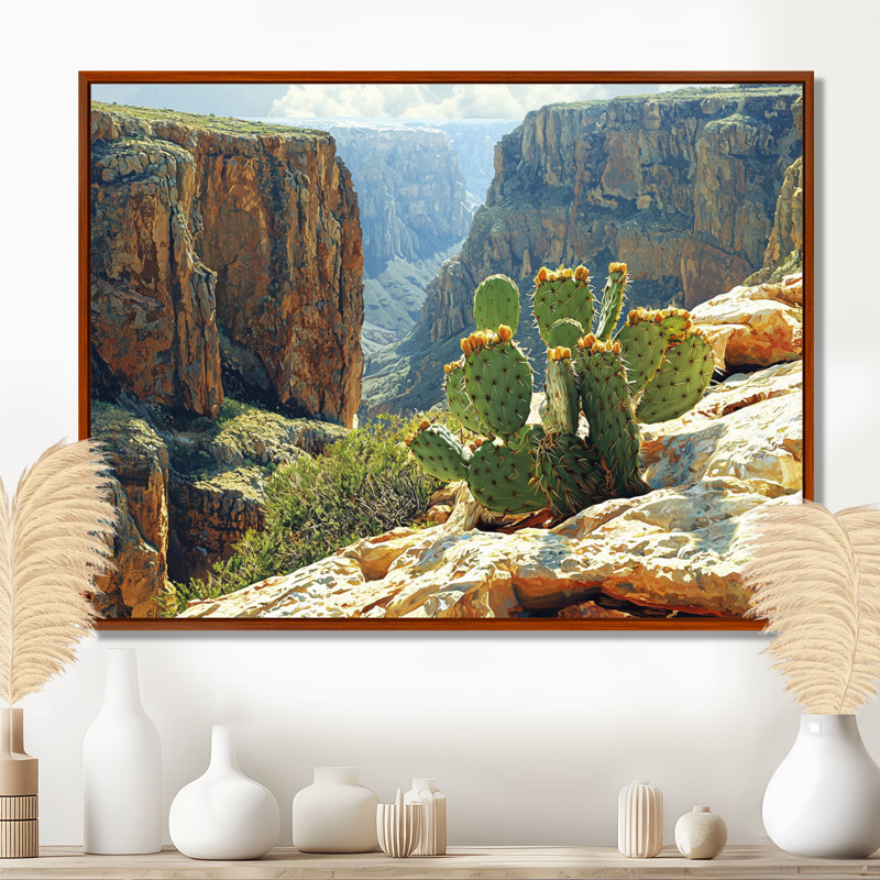 Marithza Arizona Cactus At The Canyons Edge I - art mural de cactus pour le salon, H 30 po x l 40 po, Brun, Cadre flottant