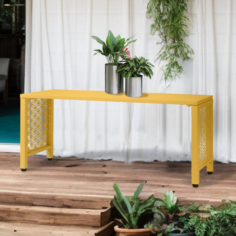 Banc de patio en métal 39,3 pouces, Jaune