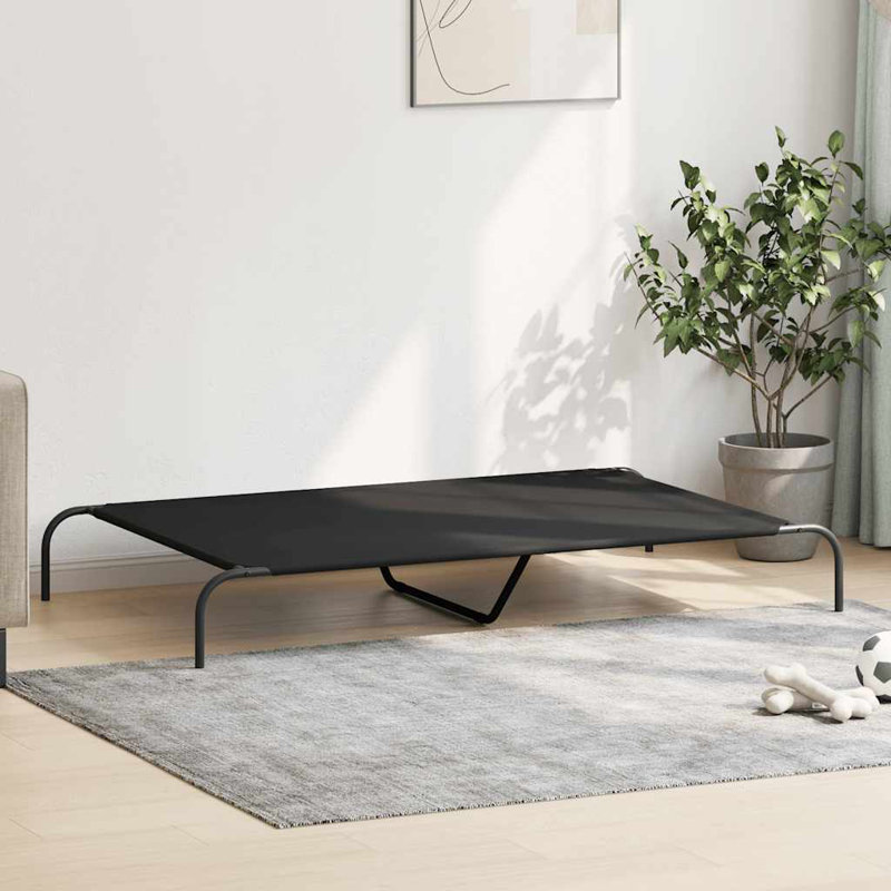 Lit pour chien surélevé tissu Oxford noir et acier thermolaqué, H 7,9 po x l 59,1 po x P 35,4 po, Noir