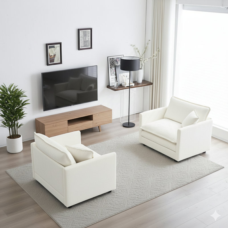 Ensemble de canapé-lit 2 places Modern Comfy, Chenille blanche