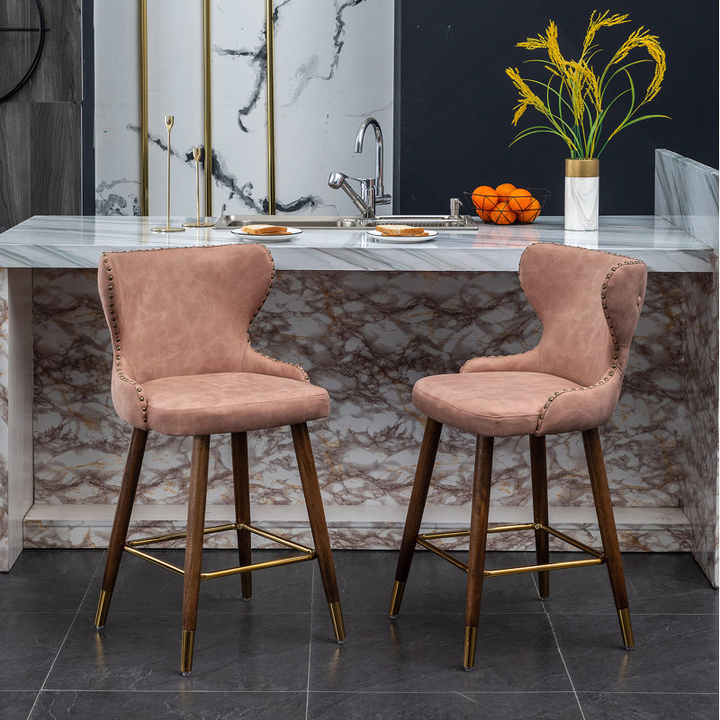 Ensemble de 2 tabourets de comptoir Nevis Mid-Century, Rose