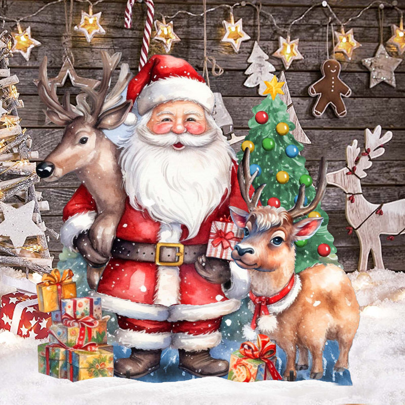 Figurine Père Noël avec des rennes