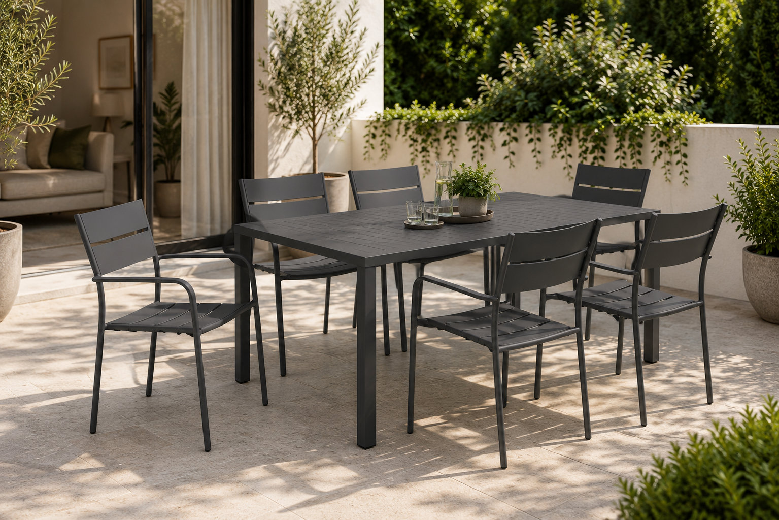 Ottie Stacking Patio Dining Armchair, Gray