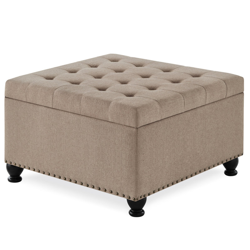 Carré avec pieds en bois et capitonnage élégant, Gris