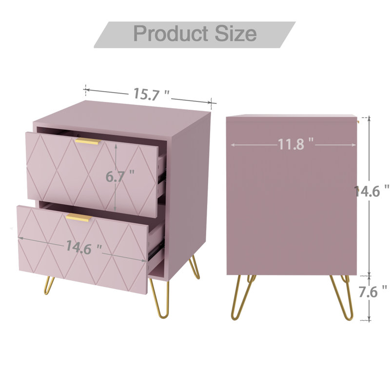 Marable 15.7'' W Nightstand, Pink