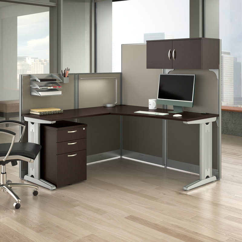Bureau en poste de travail en L, Cerise mocha
