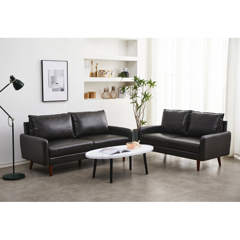 Ensemble de salon en similicuir 2 pièces Seeaventus, Gris foncé